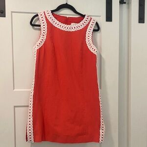 Lilly Pulitzer Coral Dress w/ White Trim w/built-in shorts. Imo runs big for a 6